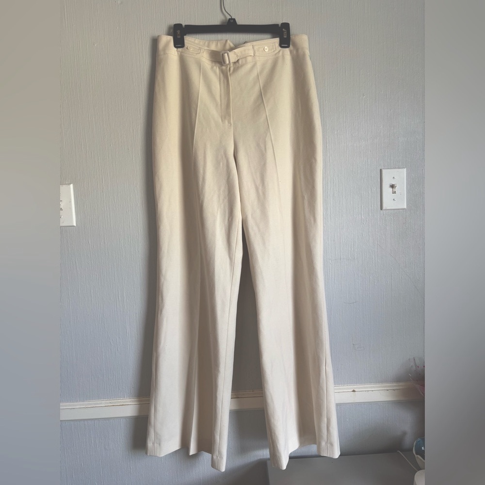 Maje high rise belt buckle wide leg  Cream Pants
